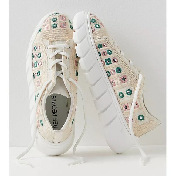 FREE PEOPLE Catch Me If You Can Crochet Sneakers Shoes/ White Mirror Combo - Picture 1 of 11